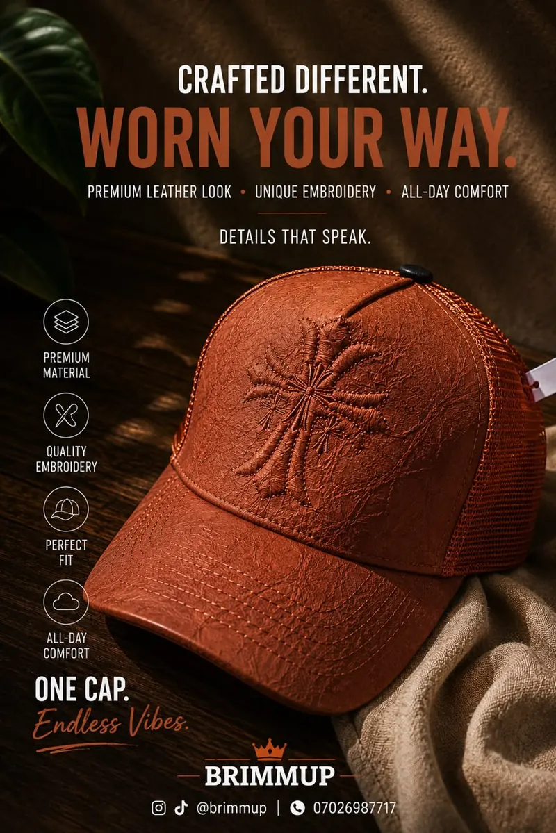 Rust embroidered cross trucker cap