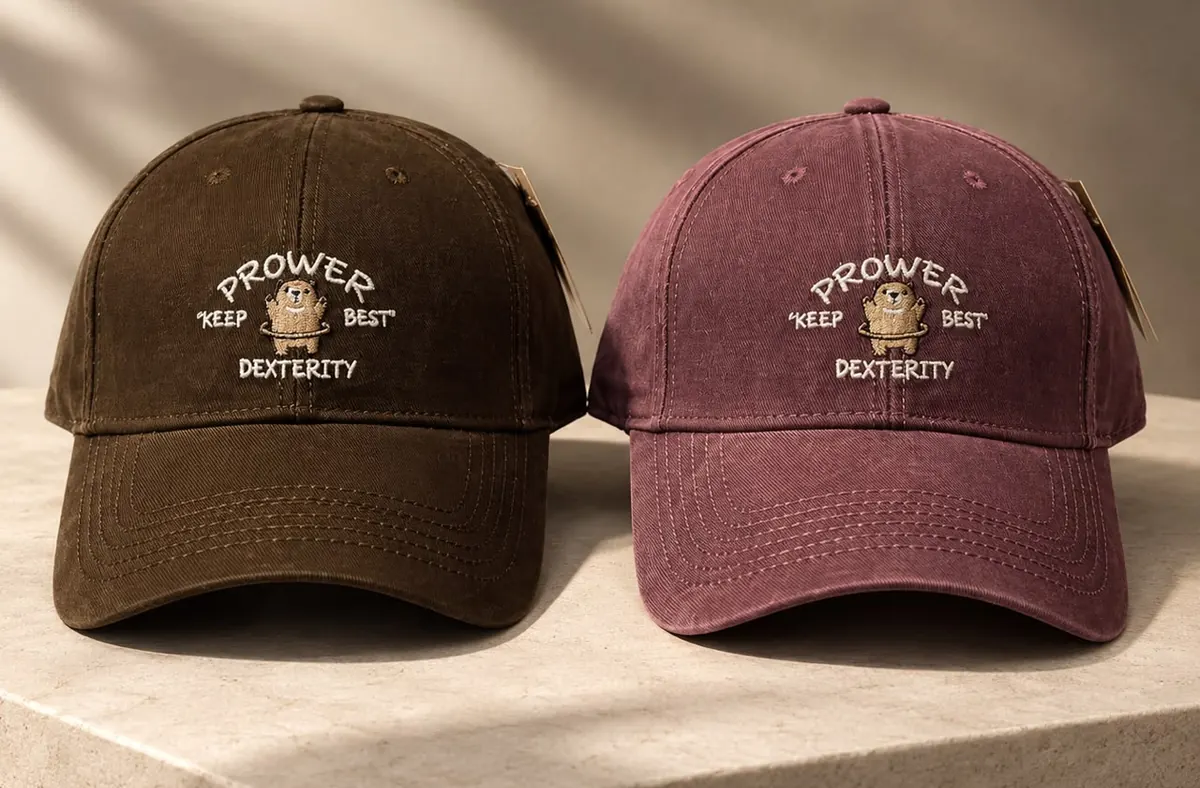 Prower dad caps in brown and burgundy