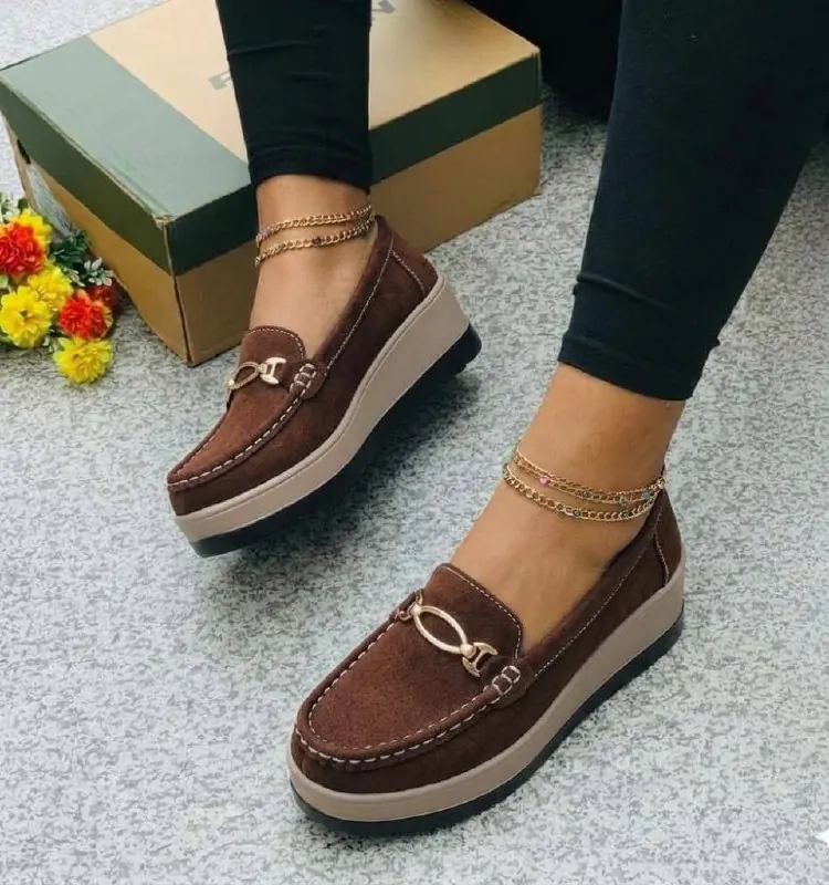 Brown buckle loafers